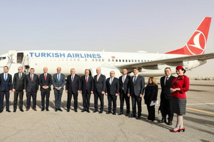 Libyan and Turkish officials were on hand to welcome the return of Turkish Airlines to Libya. ©AFP