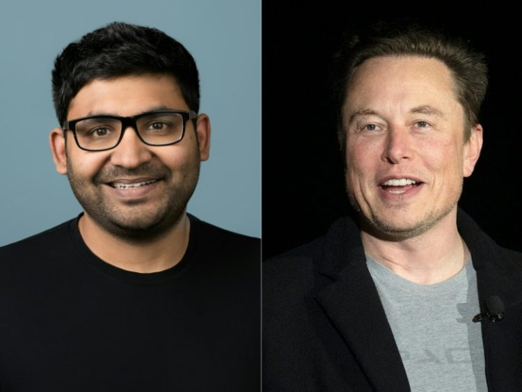 Former Twitter CEO Parag Agrawal (L) is among those suing new owner Elon Musk (R). ©AFP