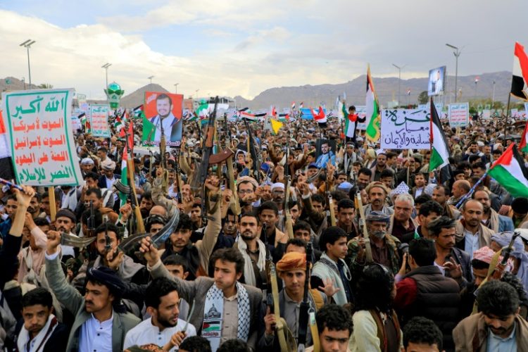 A pro-Palestinian rally in Sanaa, Yemen's rebel-held capital, in early March 2023. ©AFP