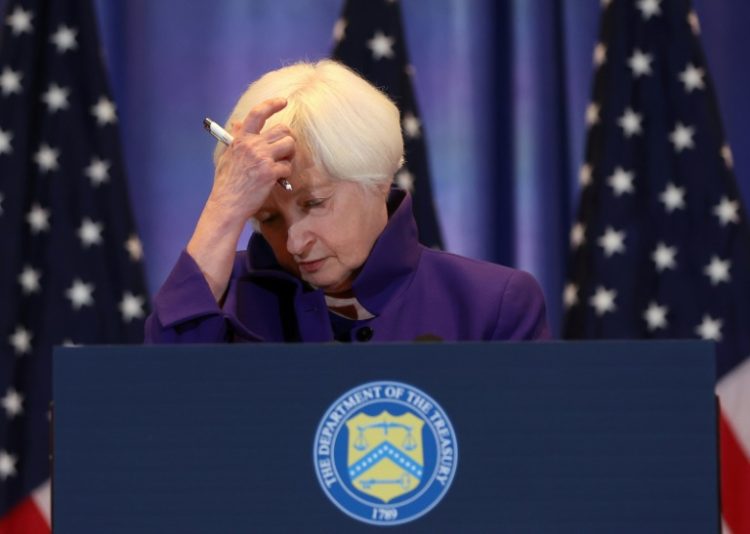 US Secretary of the Treasury Janet Yellen speaks during a news conference following a bilateral meeting with Chine's Vice Premier He Lifeng in November 2023. ©AFP