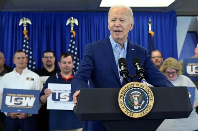 US President Joe Biden speaks during an event at the United Steelworkers Headquarters in Pittsburgh, Pennsylvania. ©AFP