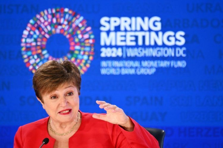 International Monetary Fund Managing Director Kristalina Georgieva speaks during  spring meetings at IMF headquarters in Washington. ©AFP