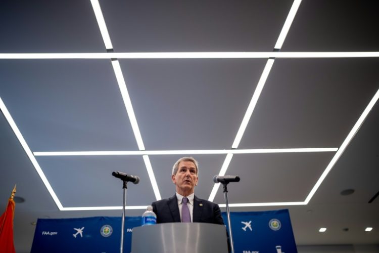 Federal Aviation Administration Administrator Mike Whitaker speaks at a news conference at the FAA Headquarters in Washington. ©AFP