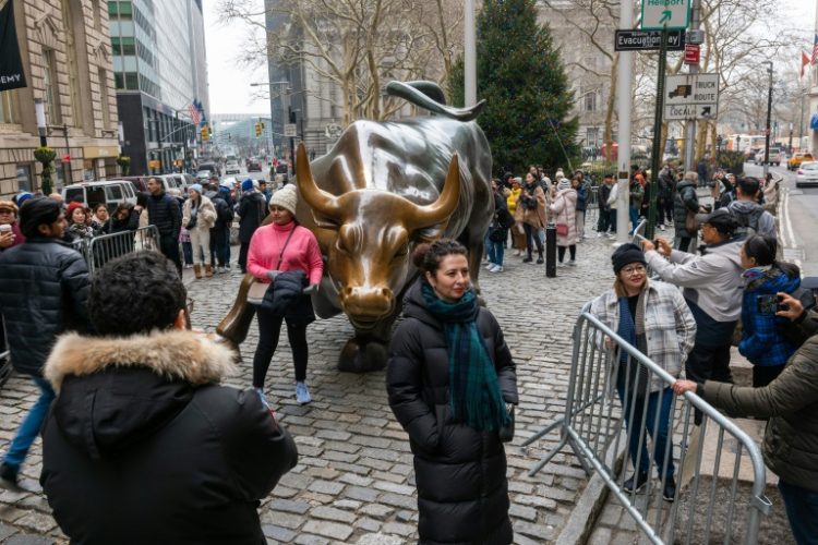 The Dow spent much of the day above 40,000 points before finishing lower . ©AFP