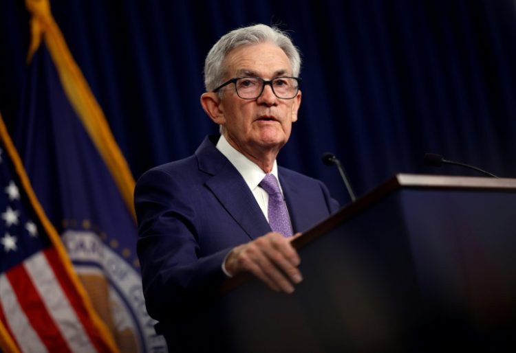 Federal Reserve Bank Chair Jerome Powell announces that interest rates will remain unchanged during a news conference at the Federal Reserves’s William McChesney Martin building . ©AFP