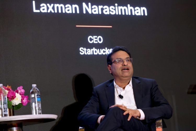 Starbucks CEO Laxman Narasimhan said a company turnaround was on track as the coffee chain reported lower profits. ©AFP