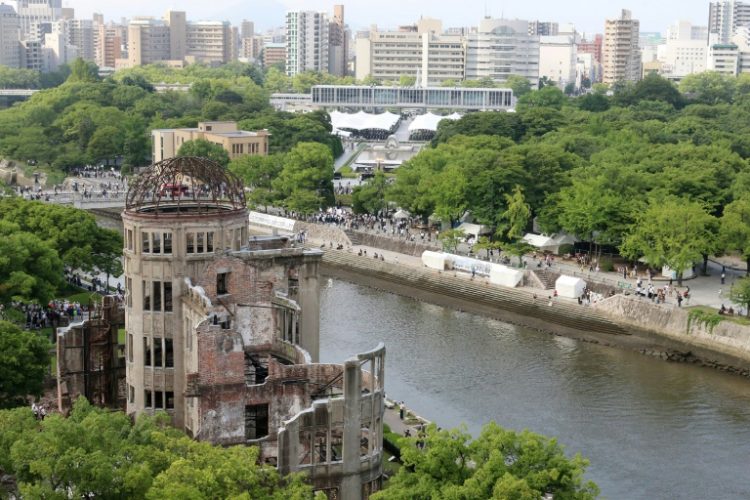 More than a dozen leaders from various religions with roots in Asia gathered at the Peace Park in the western Japanese city. ©AFP