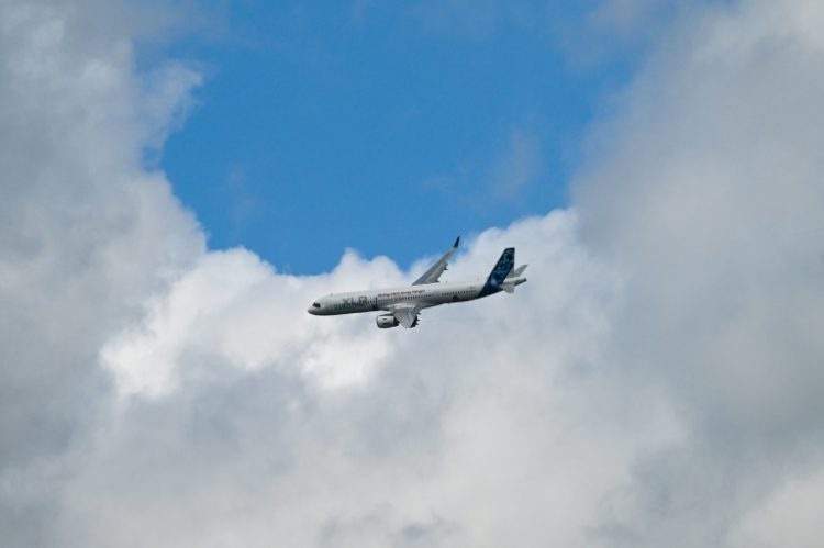 Airbus showed off its A321-XLR -- a model that aims to straddle the medium and long-range segments -- at the Farnborough International Airshow in Britain. ©AFP