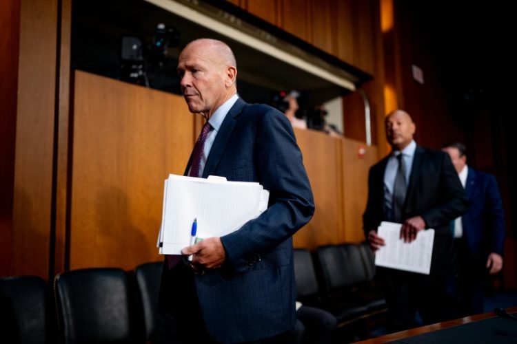 Boeing announced that outgoing CEO Dave Calhoun, pictured here, is being replaced by that Kelly Ortberg. ©AFP