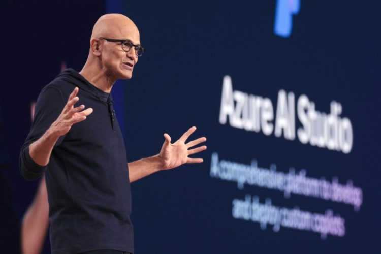 Microsoft CEO Satya Nadella says the company is focused on leading the way into the 'AI Era". ©AFP