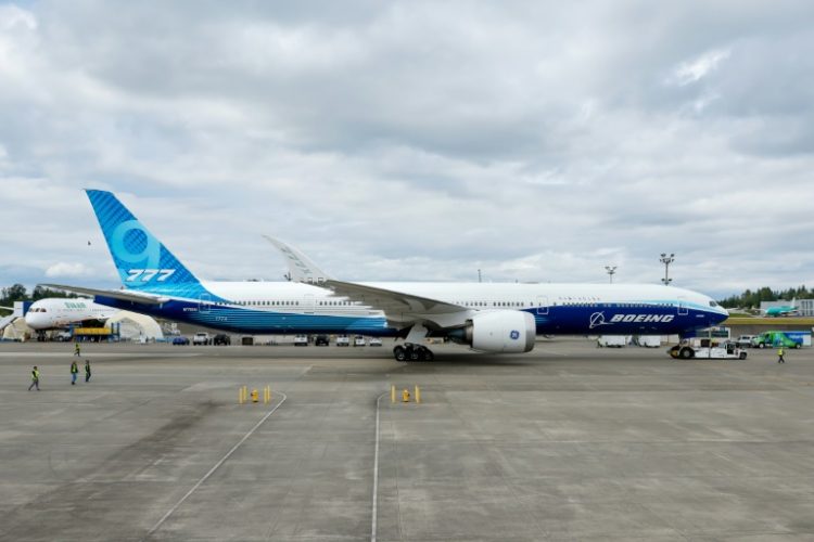 A 777-9, the last generation of the 777 family, is seen in Everett, Washington in June 2024. ©AFP