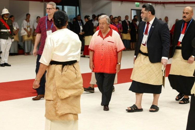 United Nations Secretary-General Antonio Guterres (C) attends the Pacific Islands Forum in Nuku’alofa on August 26, 2024.. ©AFP