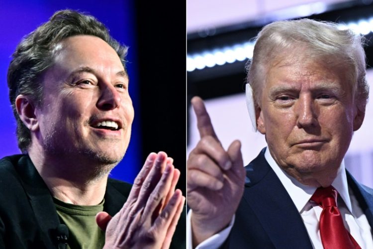 Elon Musk (L) has thrown is weight and considerable wealth behind Republican presidential candidate Donald Trump. ©AFP