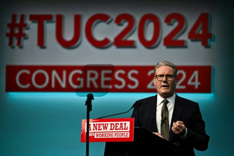 Starmer 's speech to the Trades Union Congress (TUC) was the first since Labour's was last in power in 2009. ©AFP