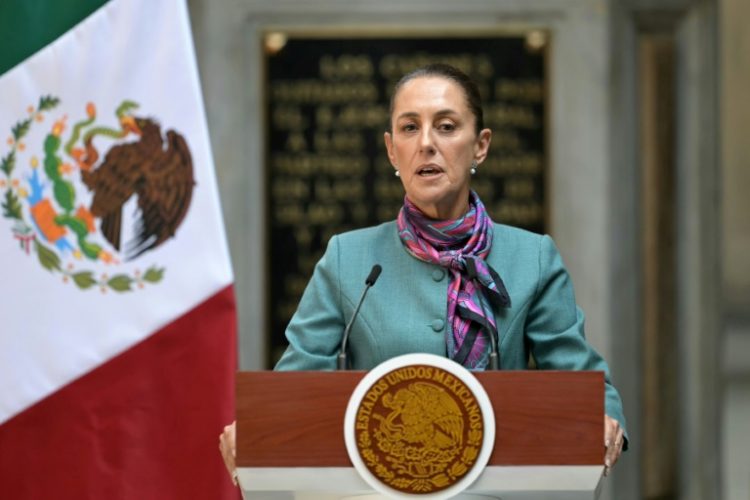 Mexican President Claudia Sheinbaum speaks after meeting foreign business leaders at the National Palace. ©AFP