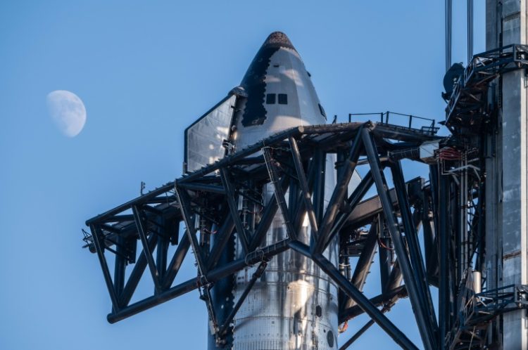 The SpaceX Starship sits on a launch pad at Starbase near Boca Chica, Texas ahead of the Starship Flight 5 test. ©AFP