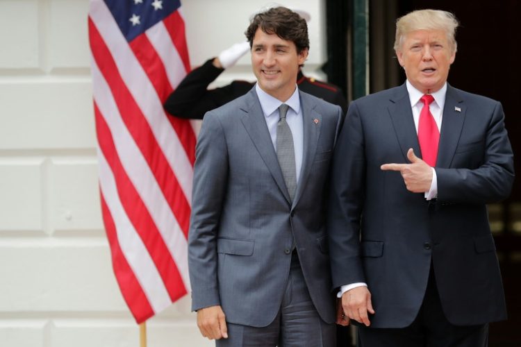 President Trump And First Lady Welcome Canadian Prime Minister Justin Trudeau And His Wife Gregoire To The White House. ©AFP