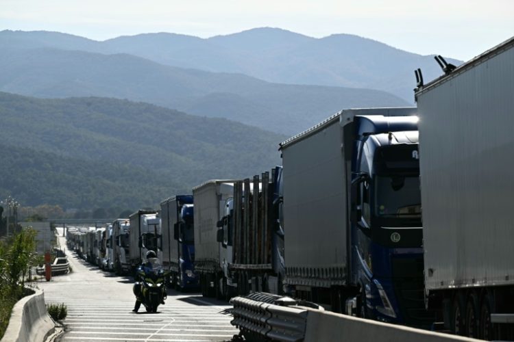 Farmers' blockade had caused long queues of trucks at the Spain-France border. ©AFP