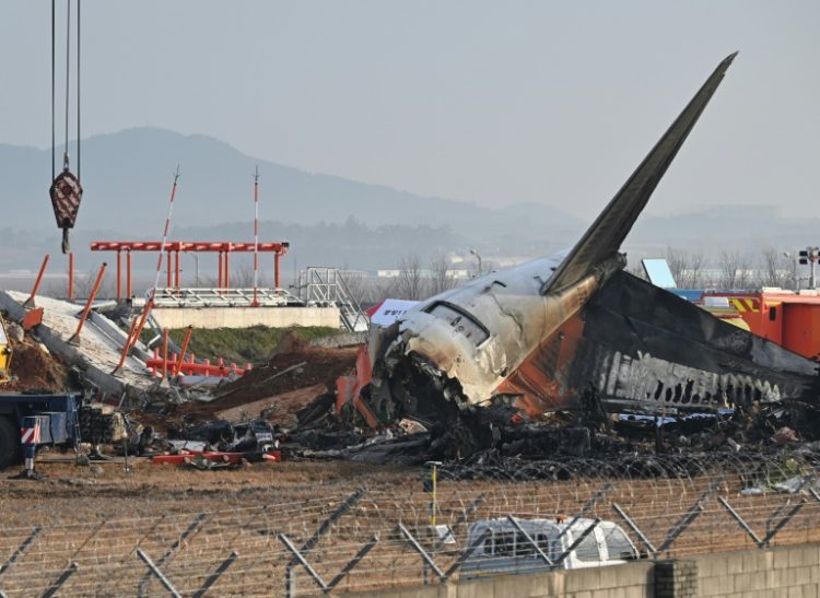 Boeing shares slumped at the start of trading in New York on Monday following the weekend crash of a Jeju Air Boeing 737-800 series aircraft in South Korea. ©AFP