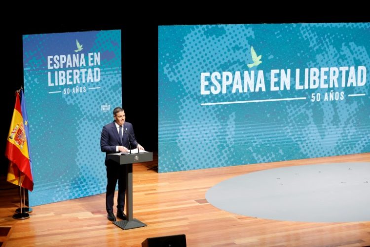 Prime Minister Pedro Sanchez has announced around 100 events this year to mark the half-century since Spain initiated its democratic transition following Francisco Franco's death in 1975. ©AFP