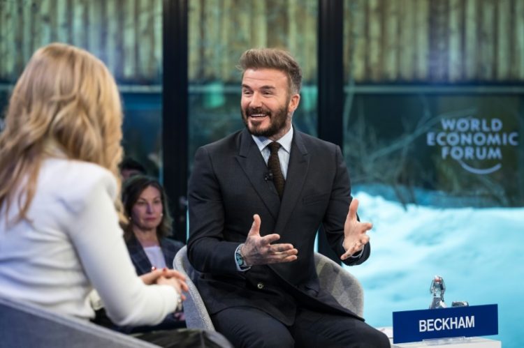 English football legend David Beckham made his debut at the World Economic Forum, vowing to empower girls. ©AFP