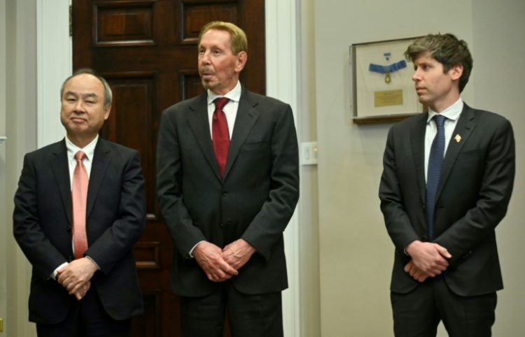 On Donald Trump's first full day in office, Oracle founder Larry Ellison made an unexpected White House appearance alongside OpenAI's Sam Altman and SoftBank boss Masayoshi Son . ©AFP