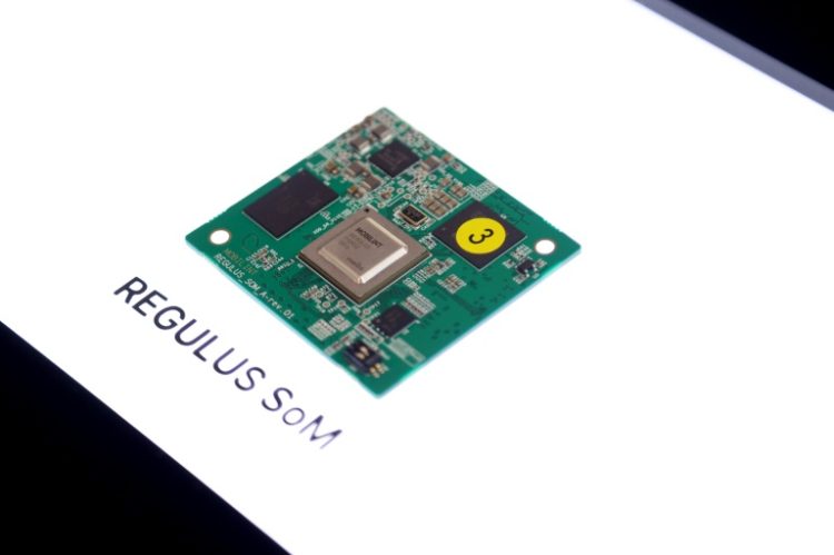 The Regulus SoM chip, an AI Accelerator, sits on display during the Consumer Electronics Show (CES) in Las Vegas, Nevada, on January 9, 2025.. ©AFP