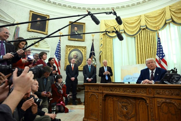 US President Donald Trump speaks in the Oval Office of the White House as he announces reciprocal tariffs. ©AFP