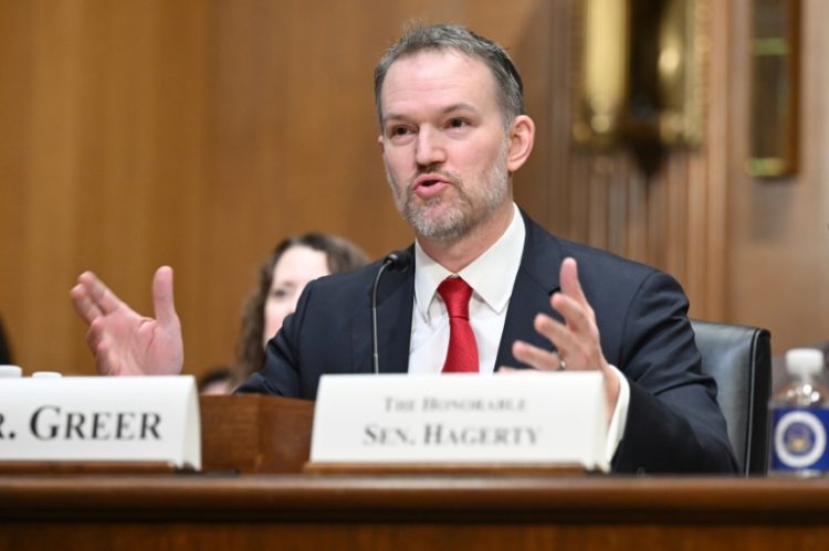 Jamieson Greer testifies during a hearing on his nomination to be US trade representative in Washington on February 6, 2025. ©AFP