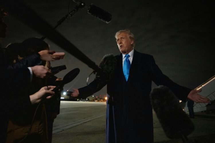 US President Donald Trump speaks to the press upon arrival at Joint Base Andrews in Maryland on February 2, 2025, as he returns to the White House from Florida.. ©AFP