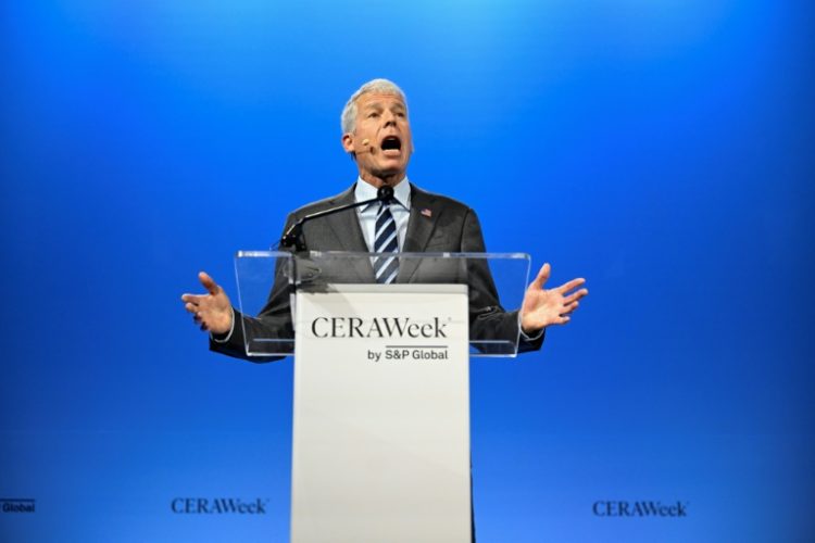 US Secretary of Energy Chris Wright addresses attendees of the Cambridge Energy Research Associates conference in Houston, Texas . ©AFP